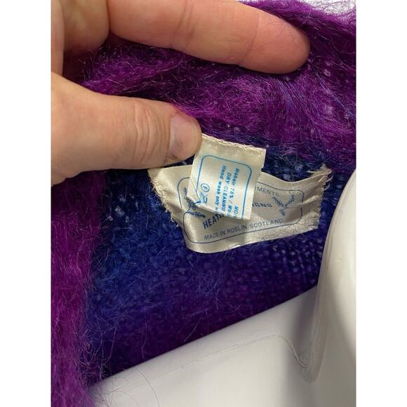 Vintage Handknit Mohair Wool Heather Designs Scotland Purple Blue Sweater Jacket - Picture 8 of 8